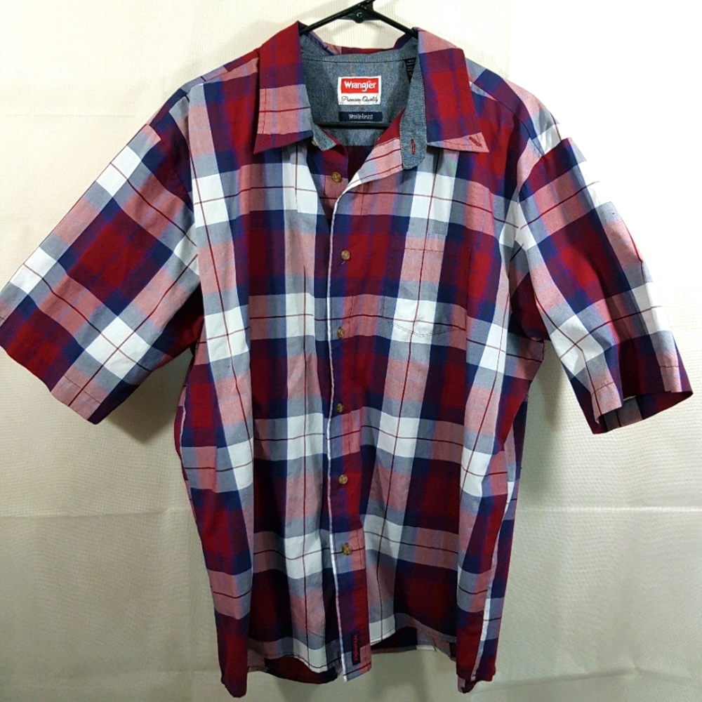 Wrangler Men Top XL Short Sleeve Plaid wrinkle resist western # 0283